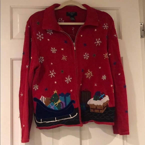 🎄UGLY CHRISTMAS Sweater Zip Up Size Large - Picture 5 of 6